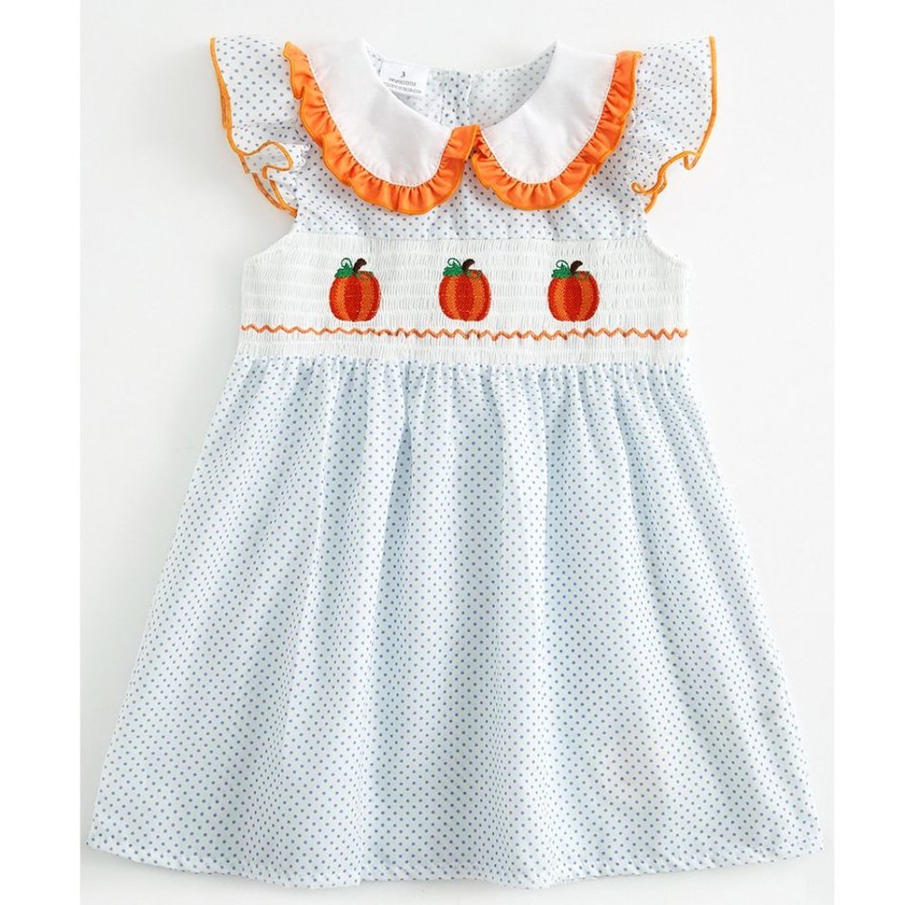 Boutique Pumpkin Girls Embroidered Smocked Dress